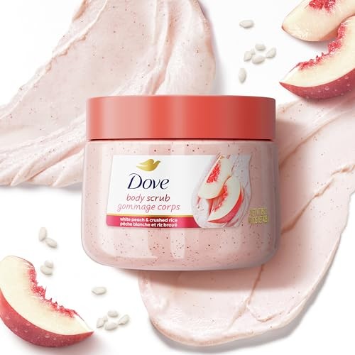 Dove Body Scrub for Visibly Silky-Smooth, Nourished Skin, White Peach & Crushed Rice with ¼ Moisturizing Cream 425g