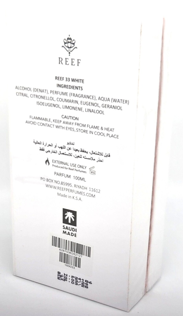 Reef White Eau De Parfum 100Ml Long Lasting Oriental Woody Scent