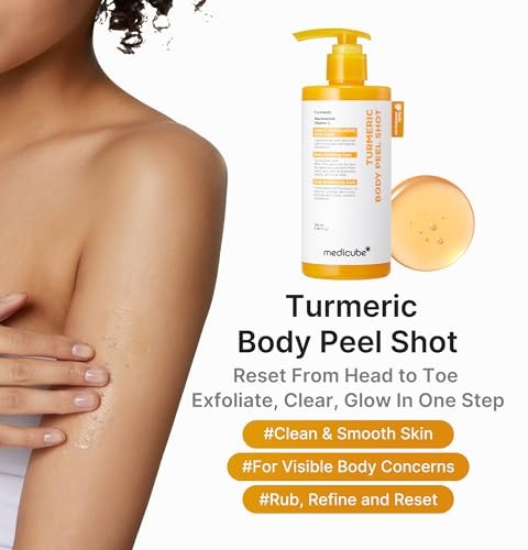 Medicube Body Peel Shot with Turmeric | Gentle Body Exfoliating Serum with BHA, LHA & PHA for Dead Skin Cells, Uneven Looking Skin & Excess Sebum | 9.