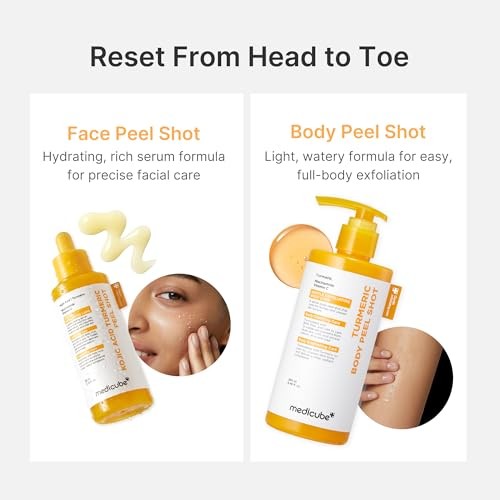 Medicube Body Peel Shot with Turmeric | Gentle Body Exfoliating Serum with BHA, LHA & PHA for Dead Skin Cells, Uneven Looking Skin & Excess Sebum | 9.