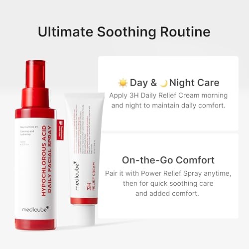 Medicube 3H Daily Relief Cream | Daily Soothing Moisturizer for All Skin Types | Lightweight Comforting Cream Ideal for Use After Spot Care | Guaiazul