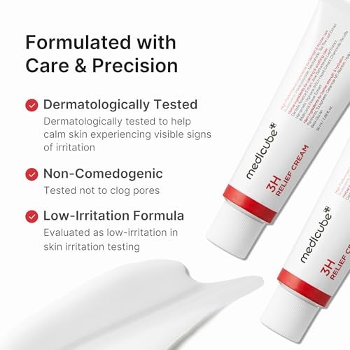 Medicube 3H Daily Relief Cream | Daily Soothing Moisturizer for All Skin Types | Lightweight Comforting Cream Ideal for Use After Spot Care | Guaiazul