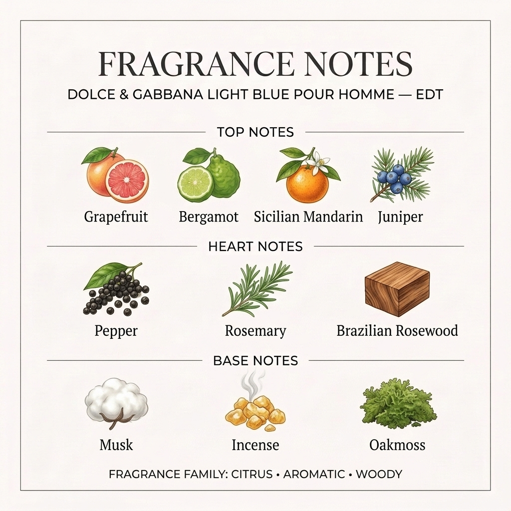 Dolce & Gabbana Light Blue Pour Homme Eau de Toilette Gift Set for Men - Fragrance Notes Pyramid | Abdulghani Trading