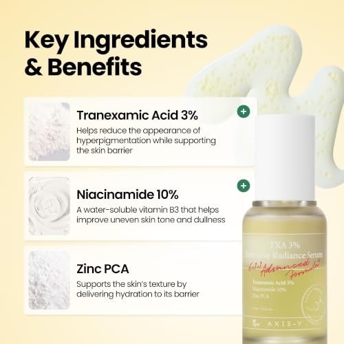 AXIS-Y TXA 3% Intensive Radiance Serum, Niacinamide 10%, 1.01 Fl. Oz. | Three-layer Korean Serum with Zinc PCA, Peptides and Capsules for Hydration, T