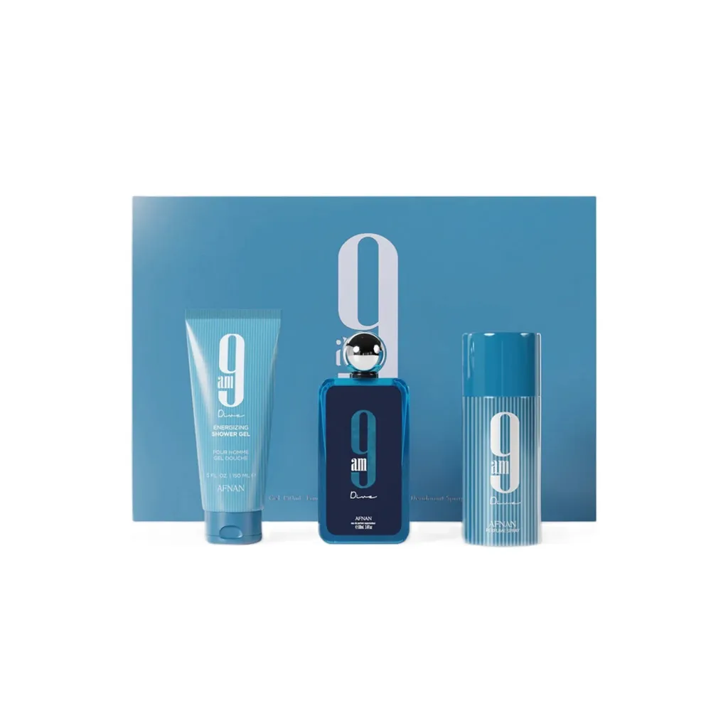 [26-157] Afnan 9 AM Dive Eau de Parfum for Unisex 3 Piece Gift Set Inspired by Chanel Bleu de Chanel