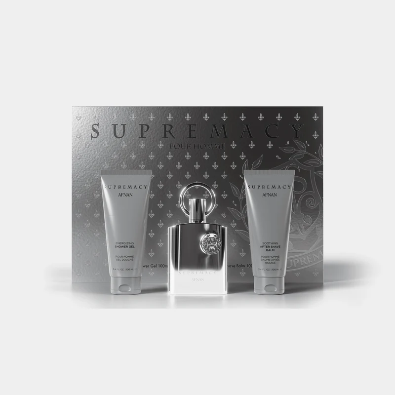 [26-158] Afnan Supremacy Silver Eau de Parfum Gift Set for Men 3 Piece Inspired by Creed Aventus