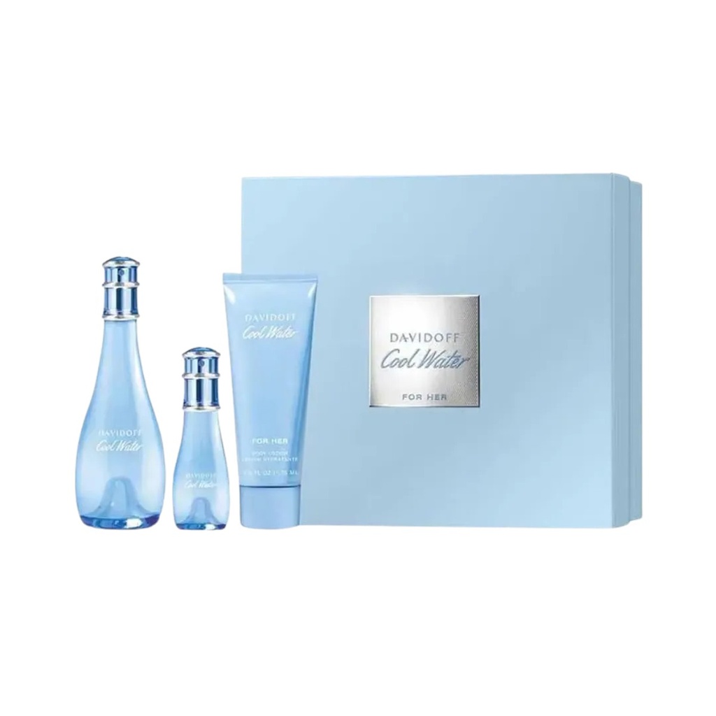 Davidoff Cool Water Woman Eau de Toilette Gift Set for Women (100ml EDT + 75ml Shower Gel + 75ml Body Lotion)