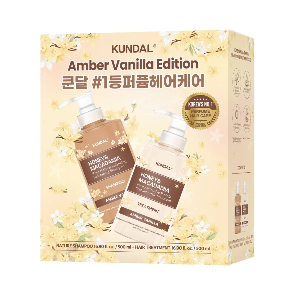 KUNDAL Amber Vanilla Edition Nature Shampoo 500ml + Hair Treatment 500ml