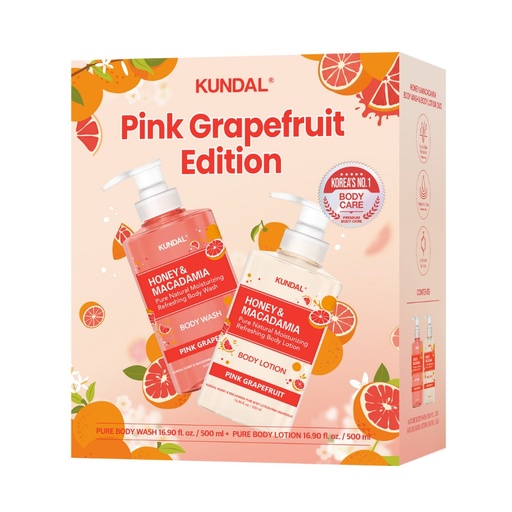 KUNDAL Pink Grapefruit Edition Honey & Macadamia Body Wash 500ml + Lotion 500ml